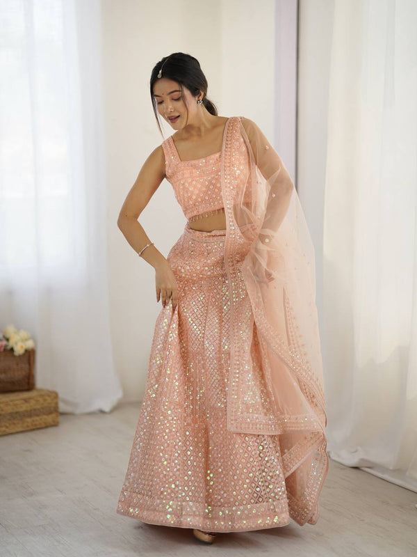Peach Color Embroidered Designer Lehenga Choli