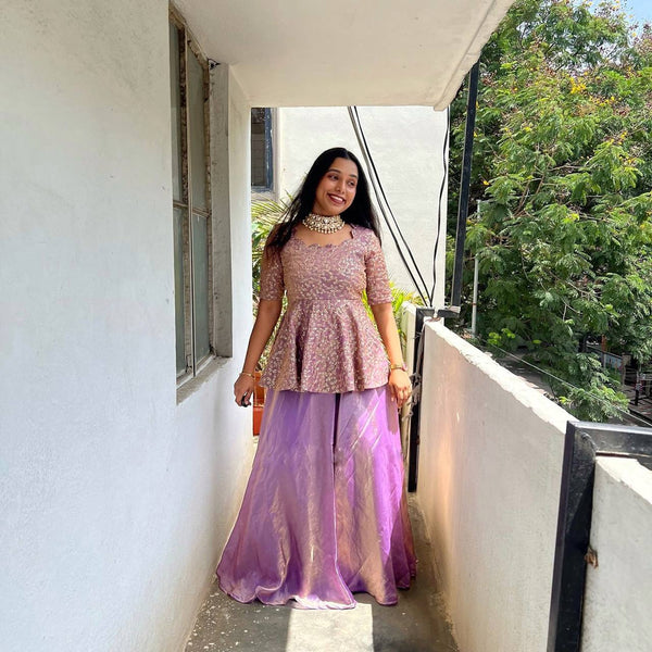 Beautiful Lavender Color Silk Embroidered Top With Lehenga