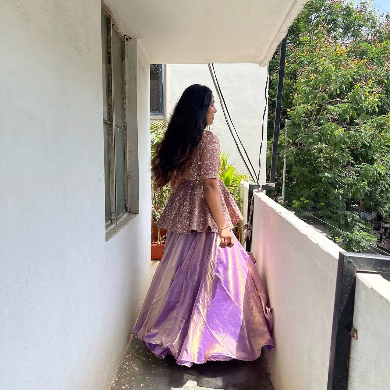 Beautiful Lavender Color Silk Embroidered Top With Lehenga