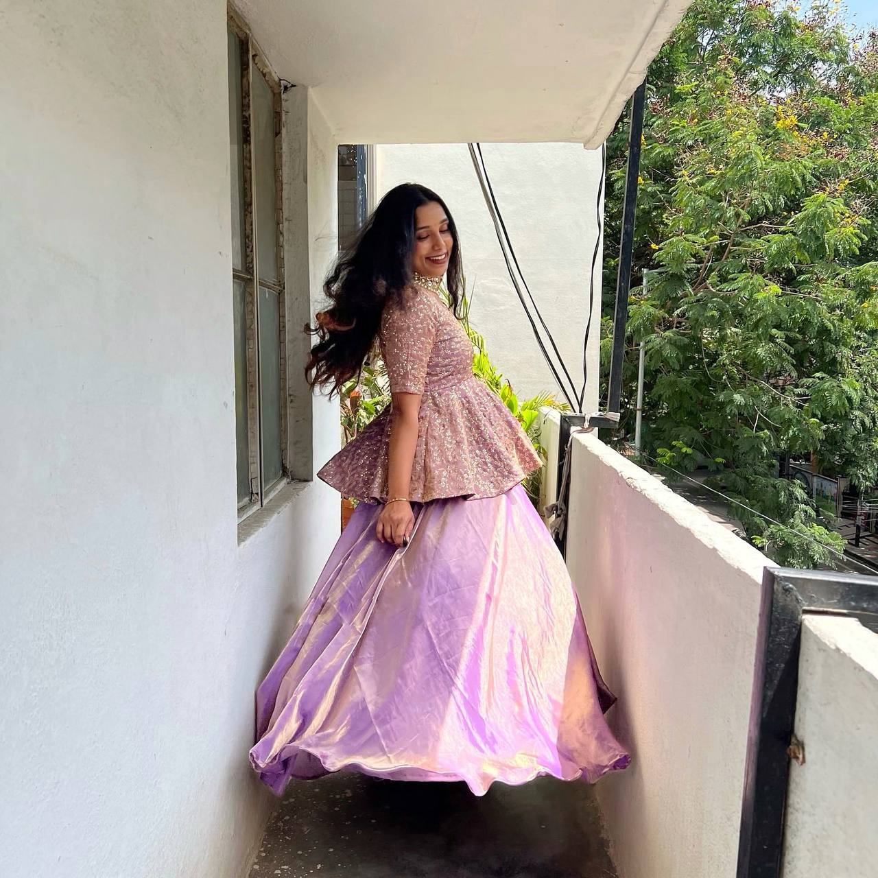 Beautiful Lavender Color Silk Embroidered Top With Lehenga