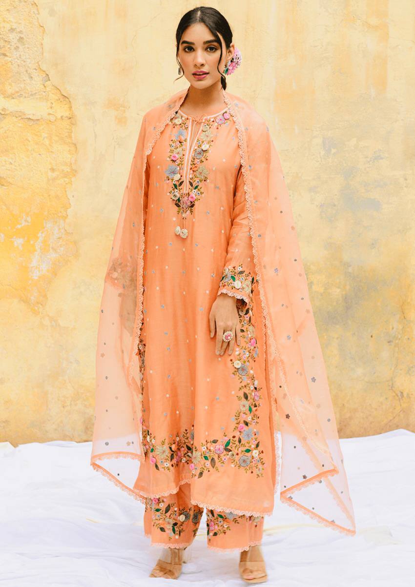 Festive Wear Peach Color Heavy Embroidered Sequin Work Designer Palazzo Suit