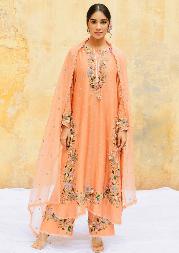 Festive Wear Peach Color Heavy Embroidered Sequin Work Designer Palazzo Suit
