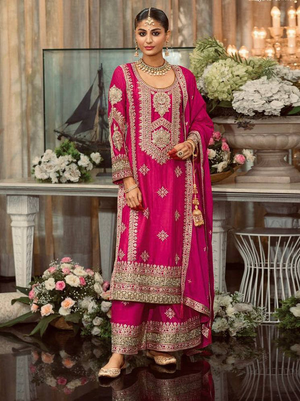 Wedding Wear Pink Color Heavy Faux Georgette And Embroidery Sequences Work With Peral Moti Salwar Suit