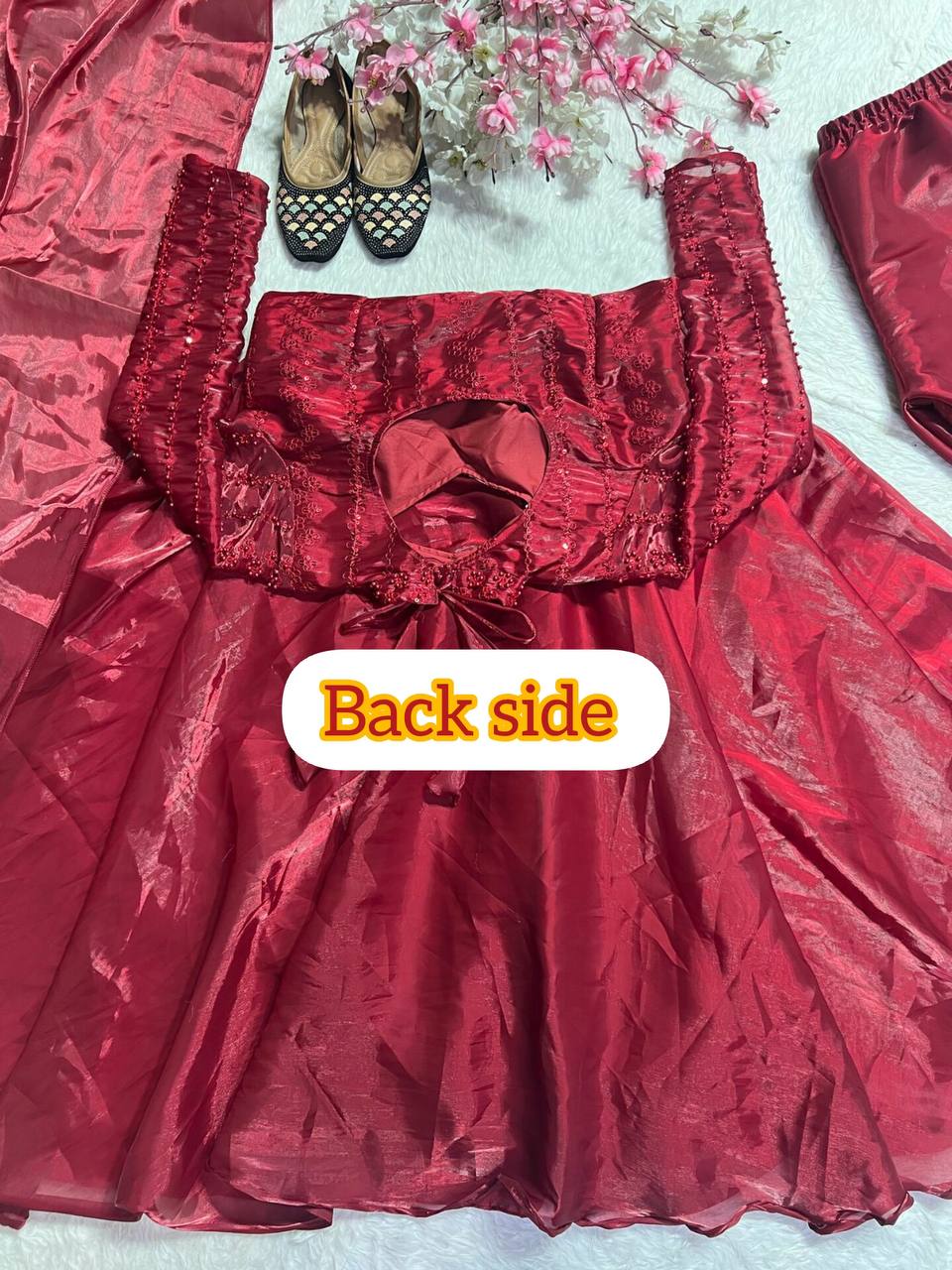 Shining Maroon Pure Heavy Jimmy Choo With 5mm Sequence And Embroidery Work Anarkali Gown