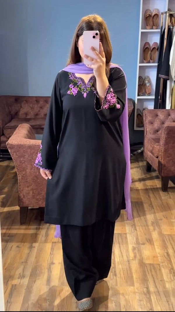 Gorgeous Black Color Heavy Rayon Silk With Embroidery Work Salwar Suit