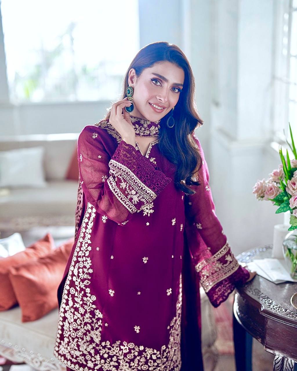 Stylish Maroon Color Designer Embroidered Palazzo Suit Set