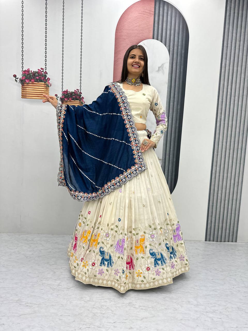 Alluring Blue Color Pure Tissue Silk With Heavy Thread And Sequence Work Designer Lehenga Choli