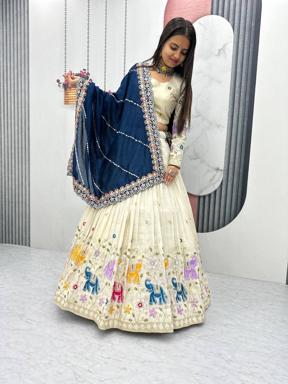 Alluring Blue Color Pure Tissue Silk With Heavy Thread And Sequence Work Designer Lehenga Choli