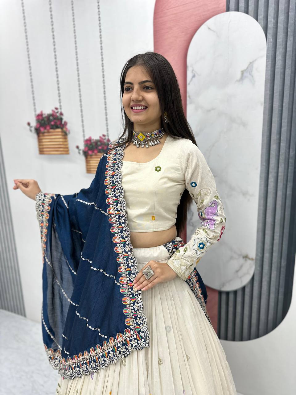 Alluring Blue Color Pure Tissue Silk With Heavy Thread And Sequence Work Designer Lehenga Choli