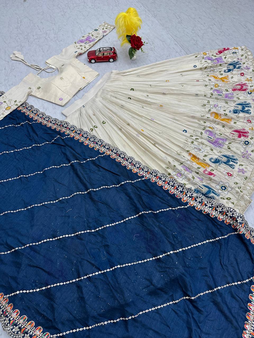 Alluring Blue Color Pure Tissue Silk With Heavy Thread And Sequence Work Designer Lehenga Choli