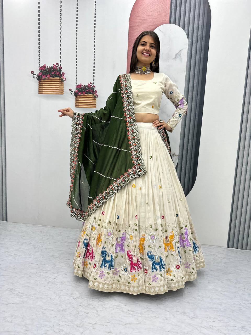 Exclusive Green Color Pure Tissue Silk With Heavy Thread And Sequence Work Designer Lehenga Choli