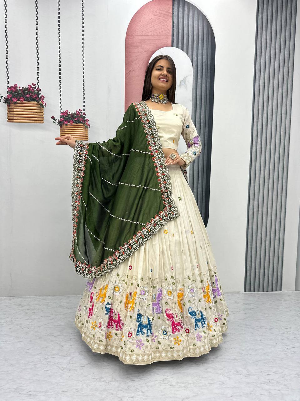 Exclusive Green Color Pure Tissue Silk With Heavy Thread And Sequence Work Designer Lehenga Choli