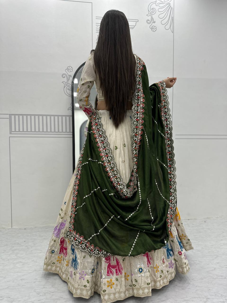 Exclusive Green Color Pure Tissue Silk With Heavy Thread And Sequence Work Designer Lehenga Choli