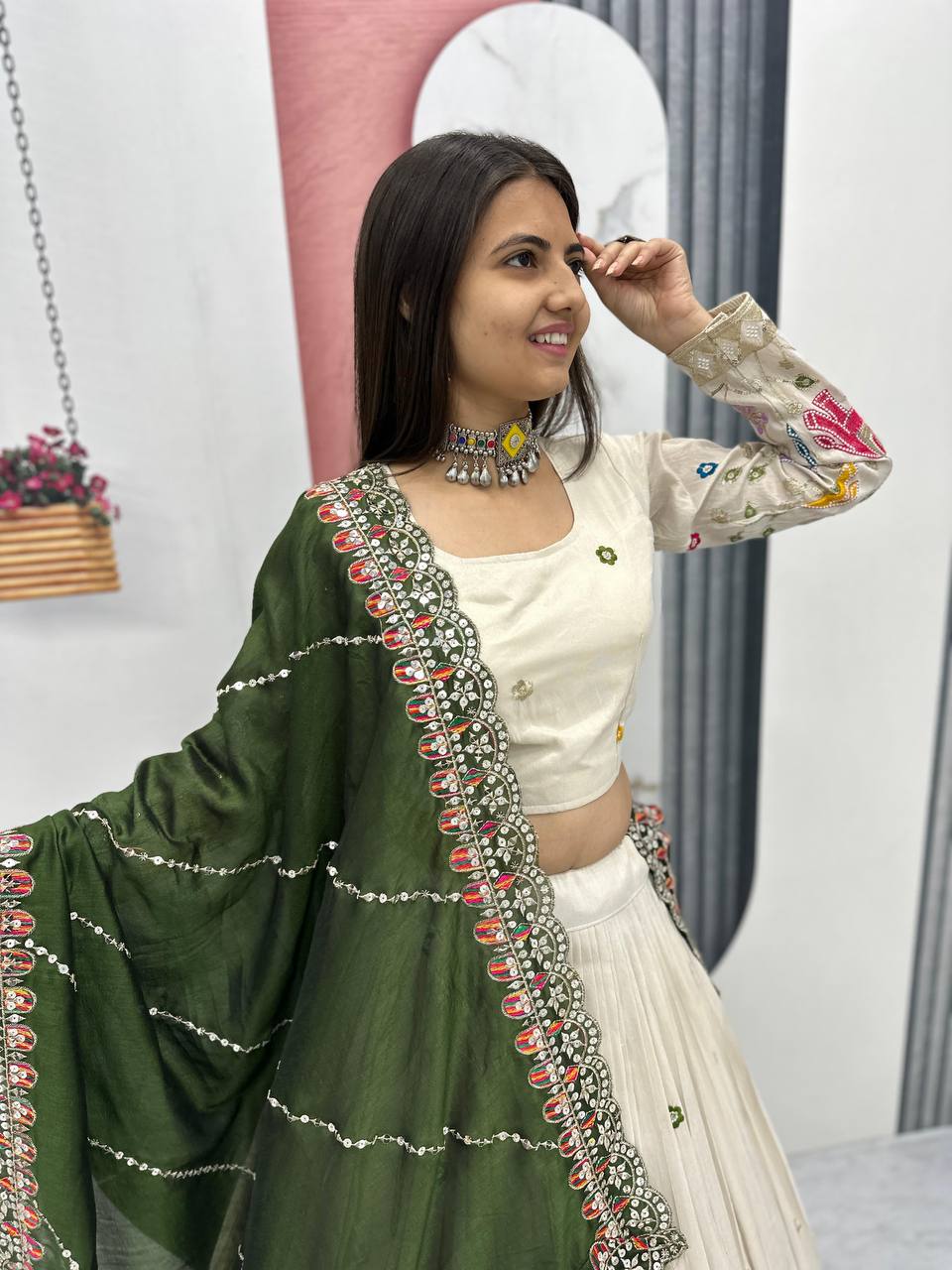 Exclusive Green Color Pure Tissue Silk With Heavy Thread And Sequence Work Designer Lehenga Choli