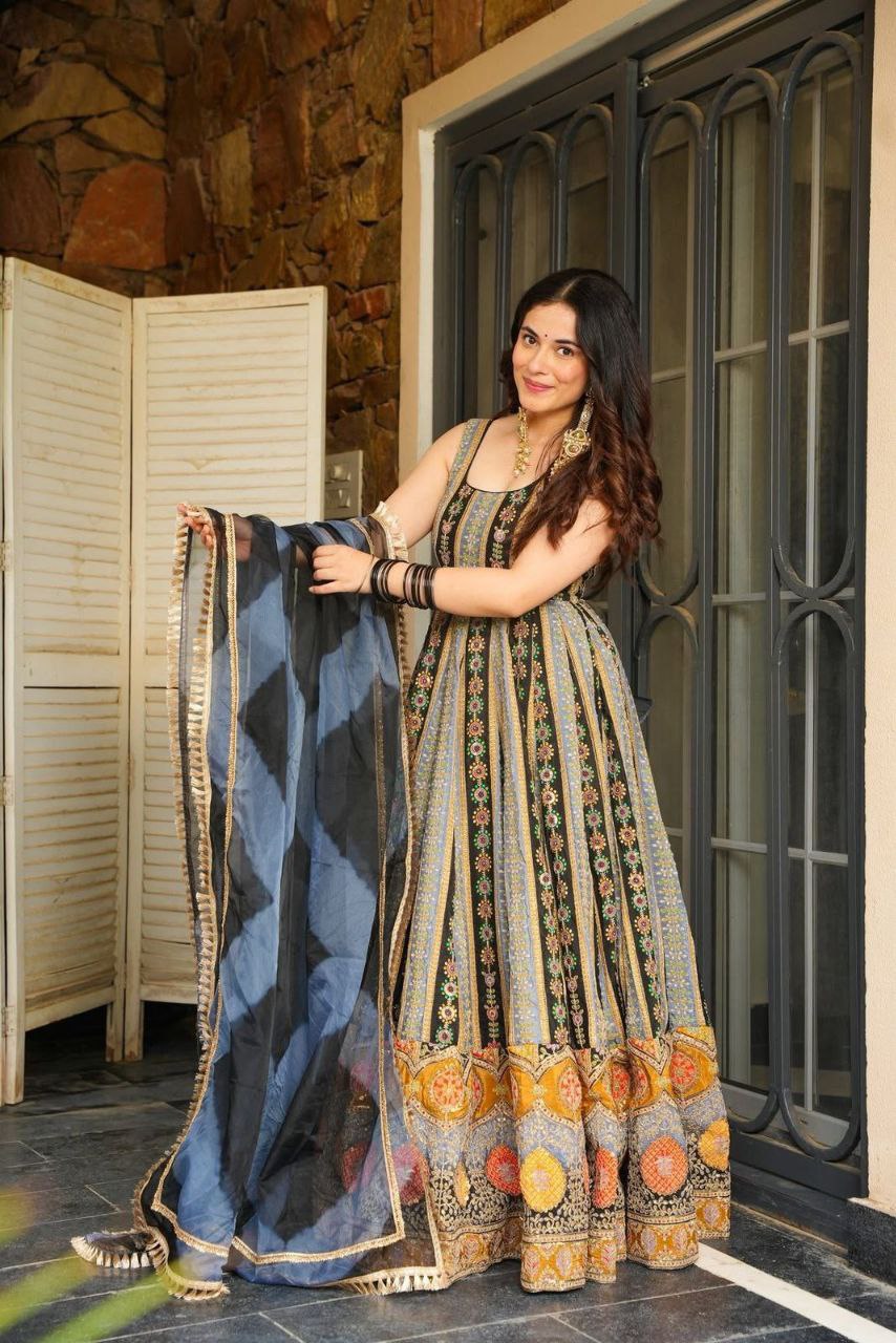 Engagements Wear Multi Color Digital Printed Anarkali Gown