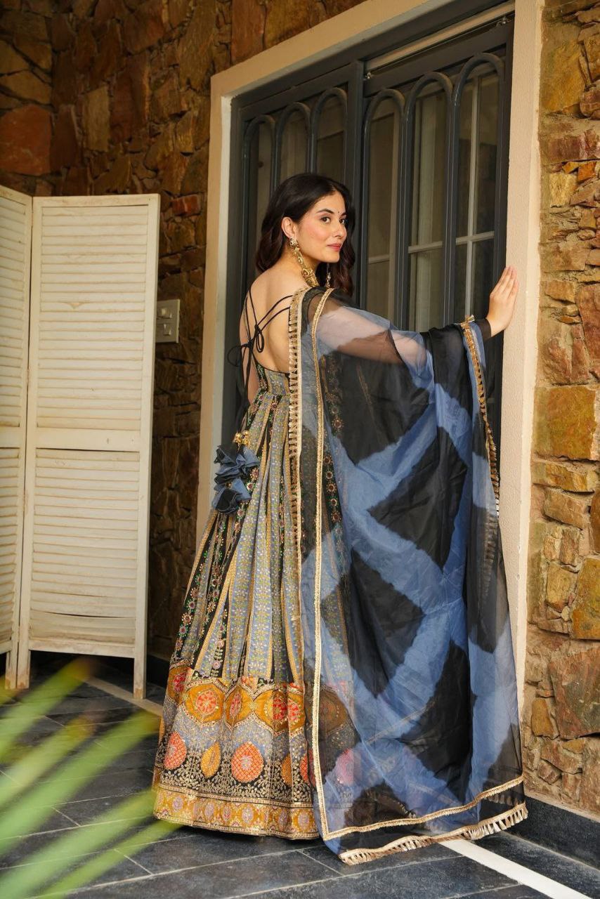 Engagements Wear Multi Color Digital Printed Anarkali Gown