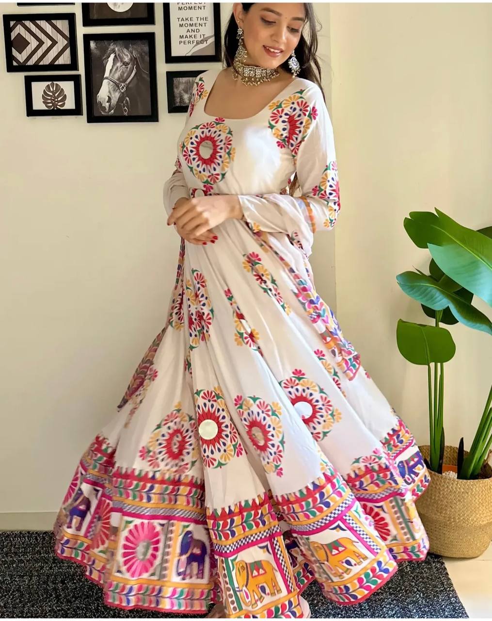 Navratri Designer Off White Color Digital Printed Long Kurti With Dupatta