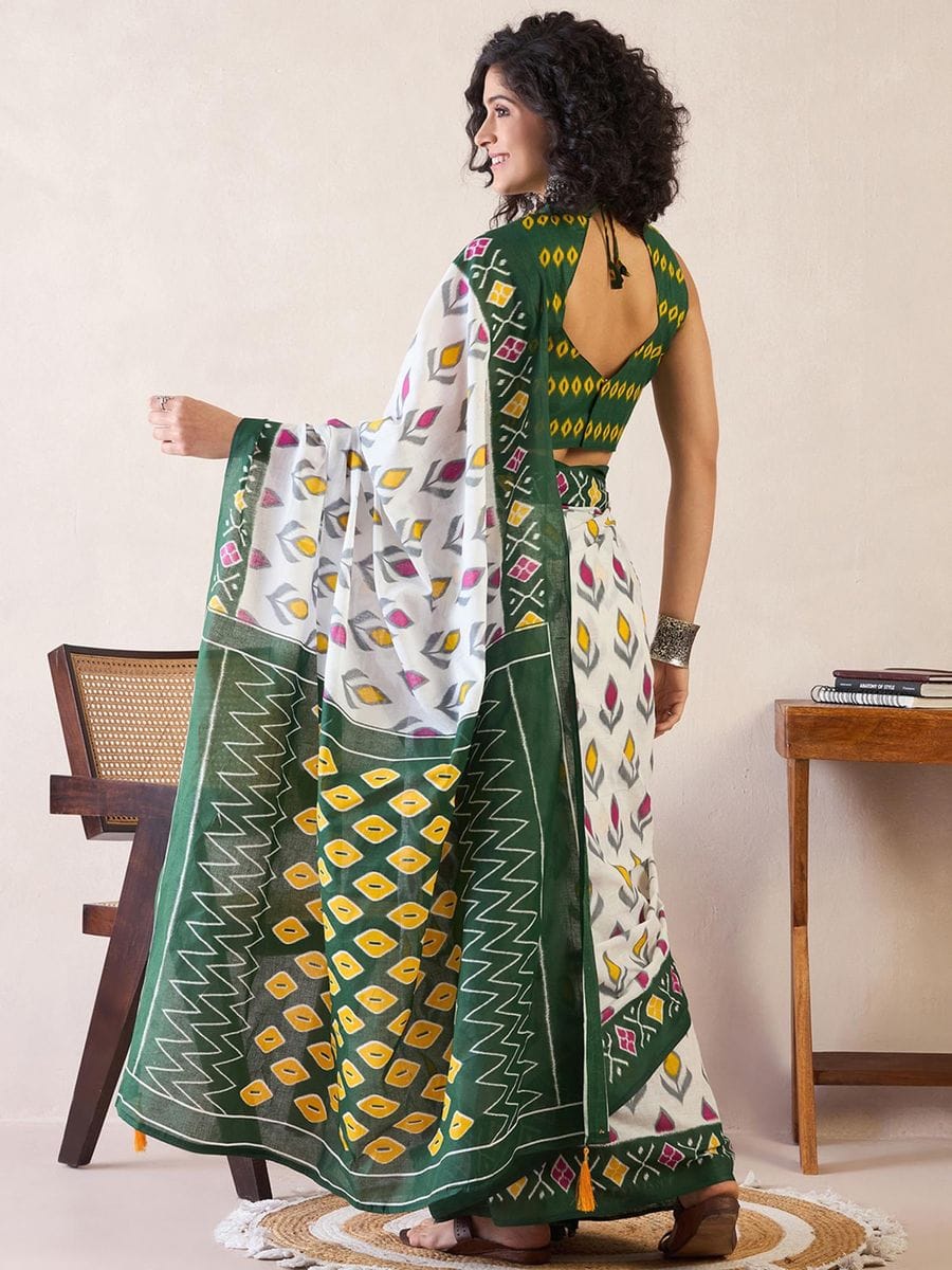 Precenting Precenting Green Color Printed Saree With Blose – Vastra Shop