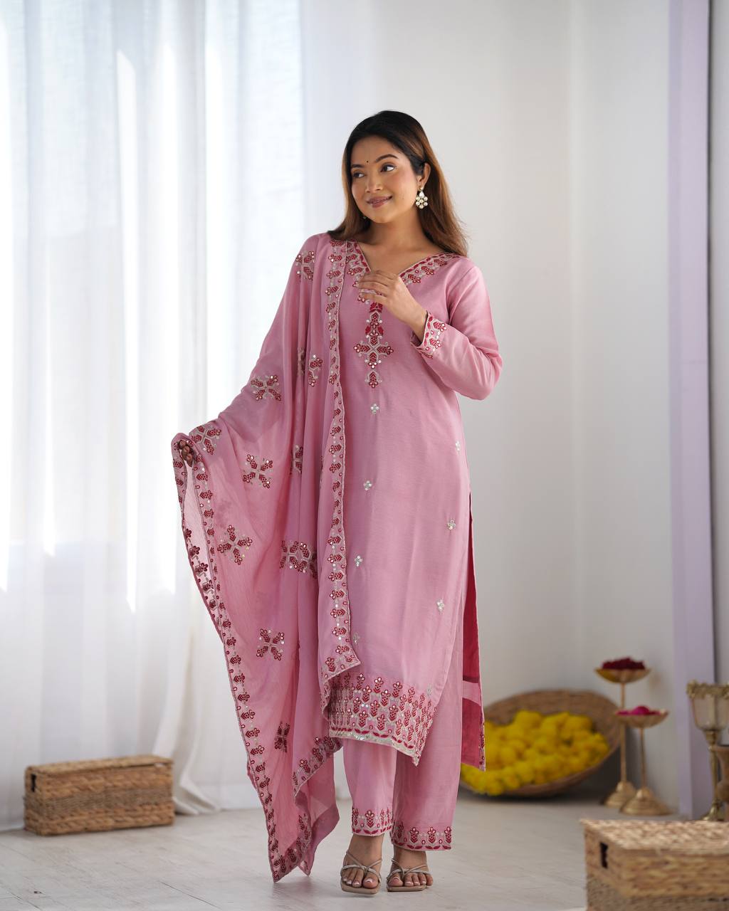 Ceremony Wear Pink Color Embroidery Work Salwar Suit