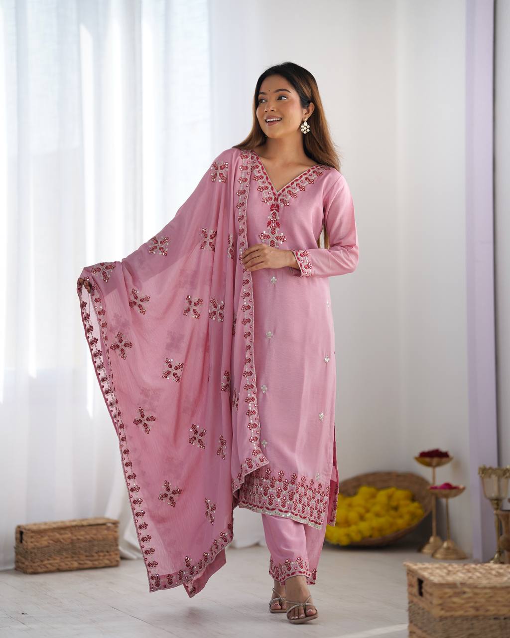 Ceremony Wear Pink Color Embroidery Work Salwar Suit