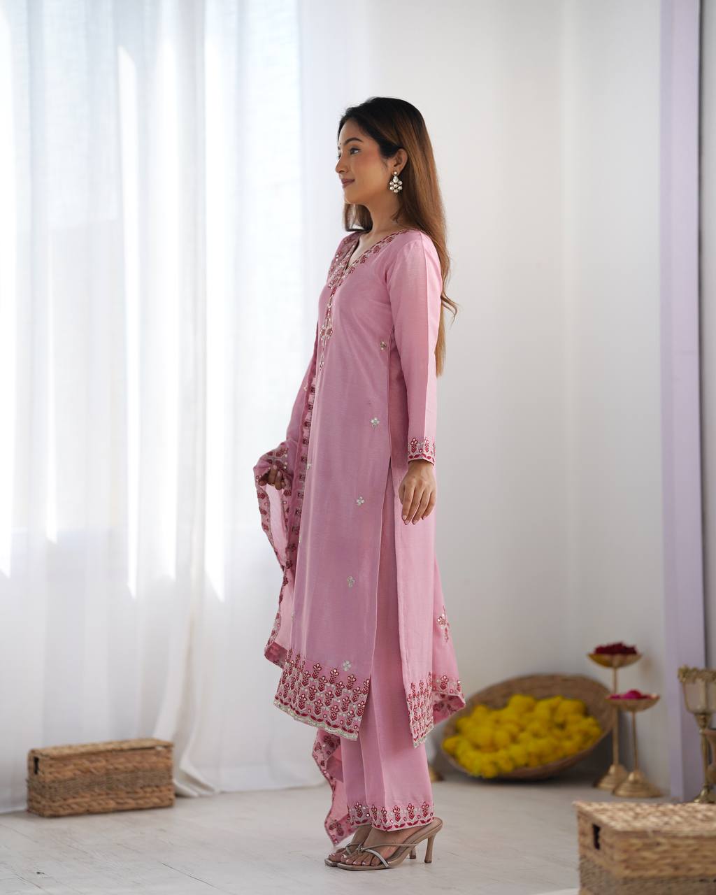 Ceremony Wear Pink Color Embroidery Work Salwar Suit