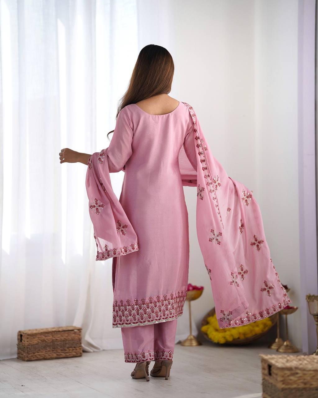 Ceremony Wear Pink Color Embroidery Work Salwar Suit