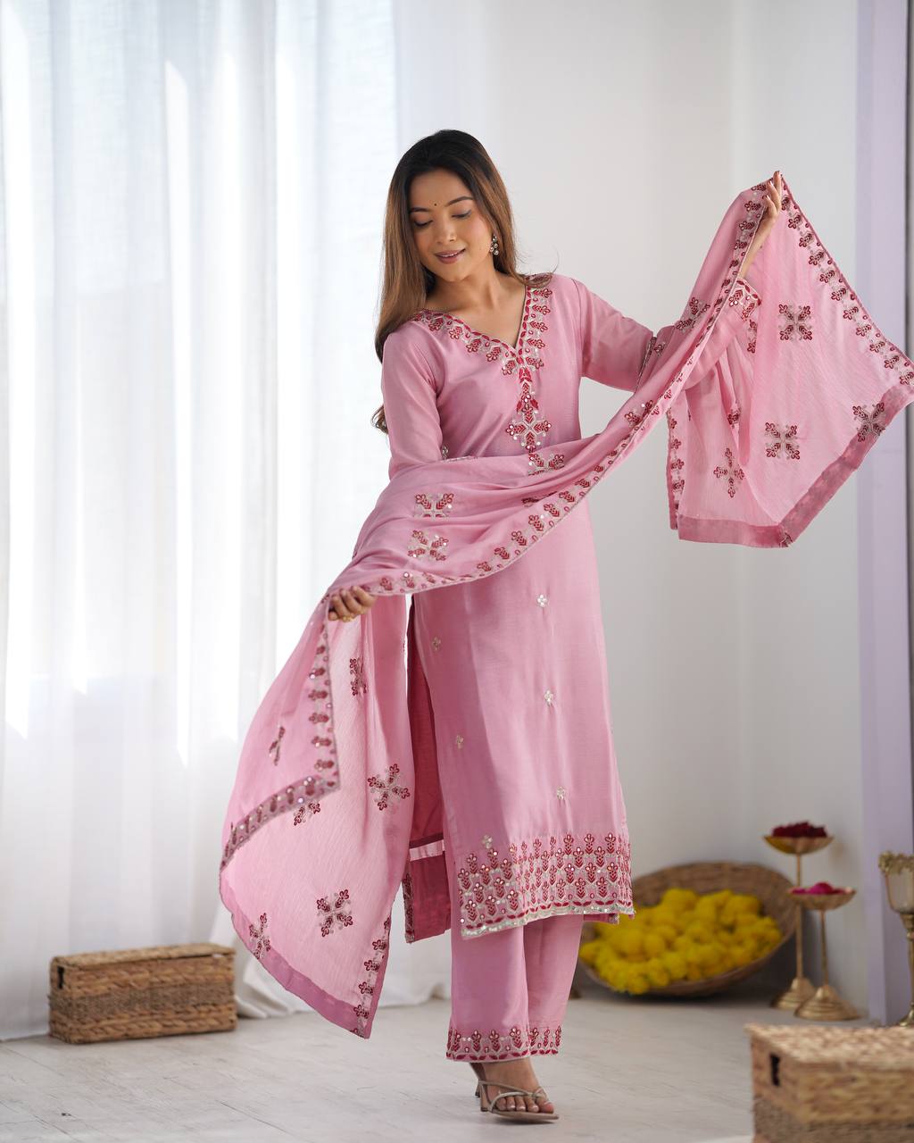 Ceremony Wear Pink Color Embroidery Work Salwar Suit