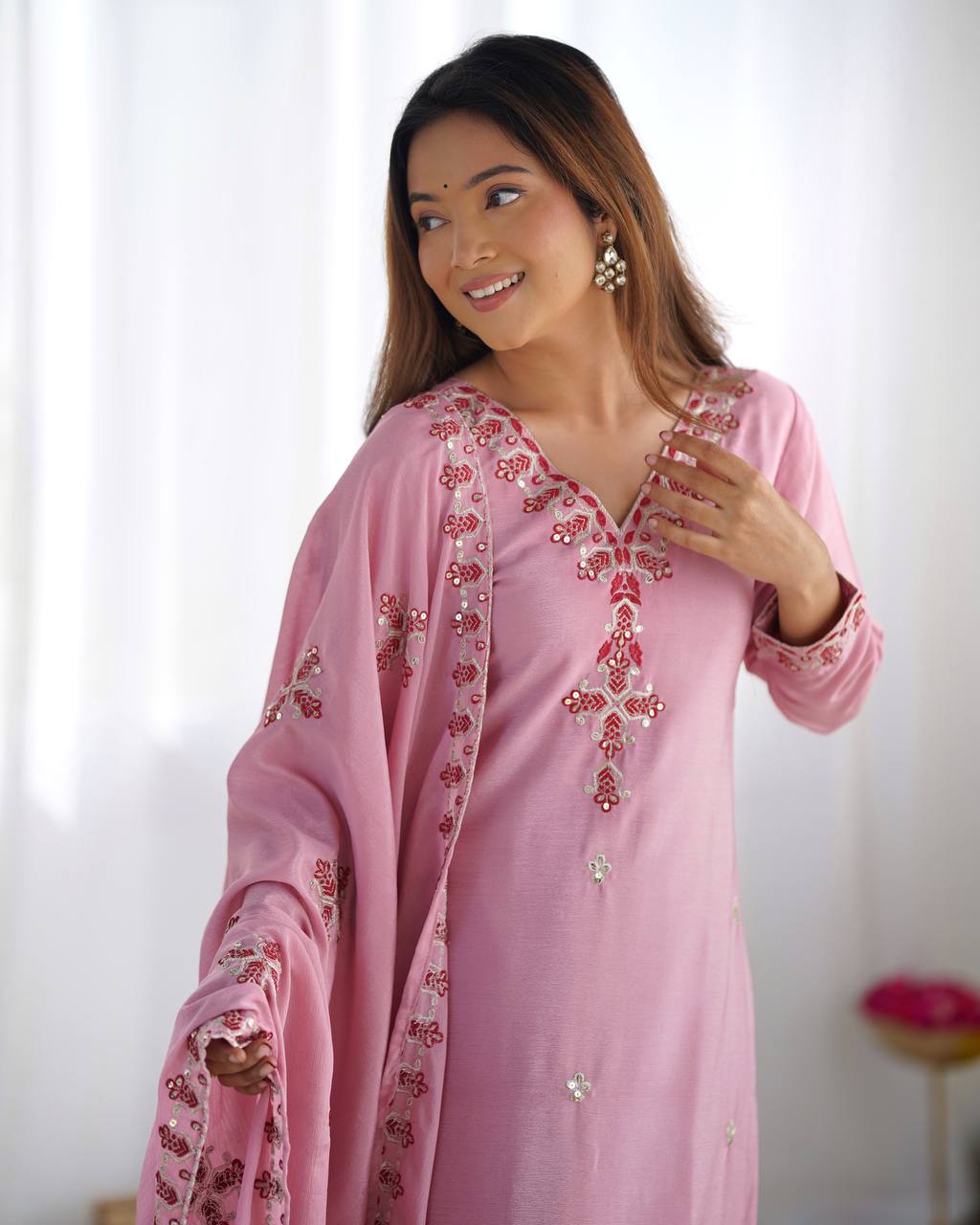 Ceremony Wear Pink Color Embroidery Work Salwar Suit