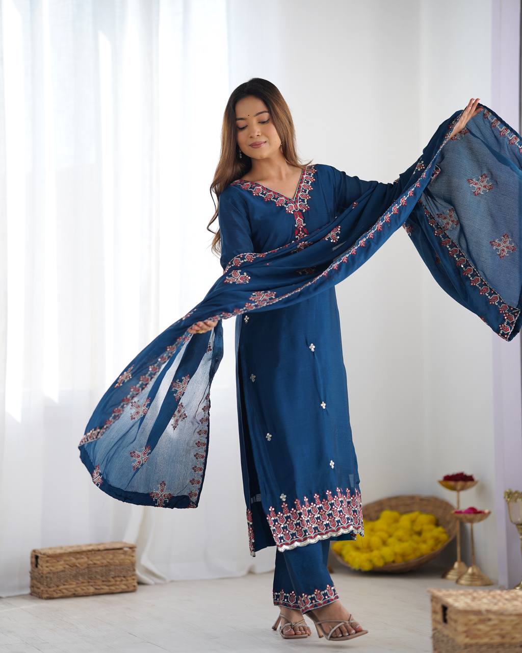 Party Wear Teal Blue Color Embroidery Work Salwar Suit