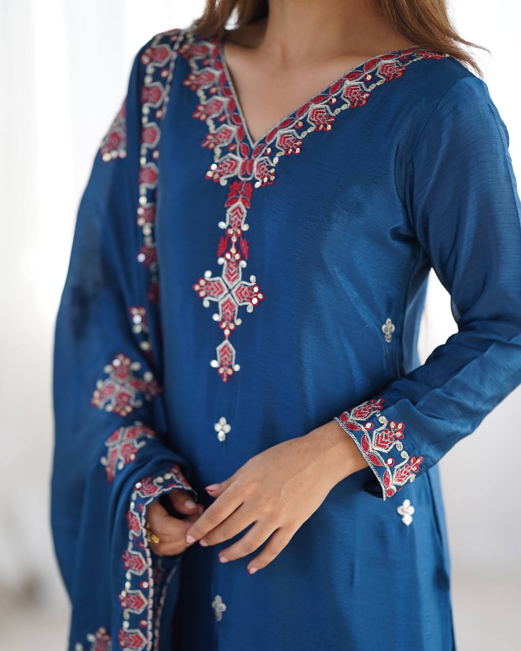 Party Wear Teal Blue Color Embroidery Work Salwar Suit