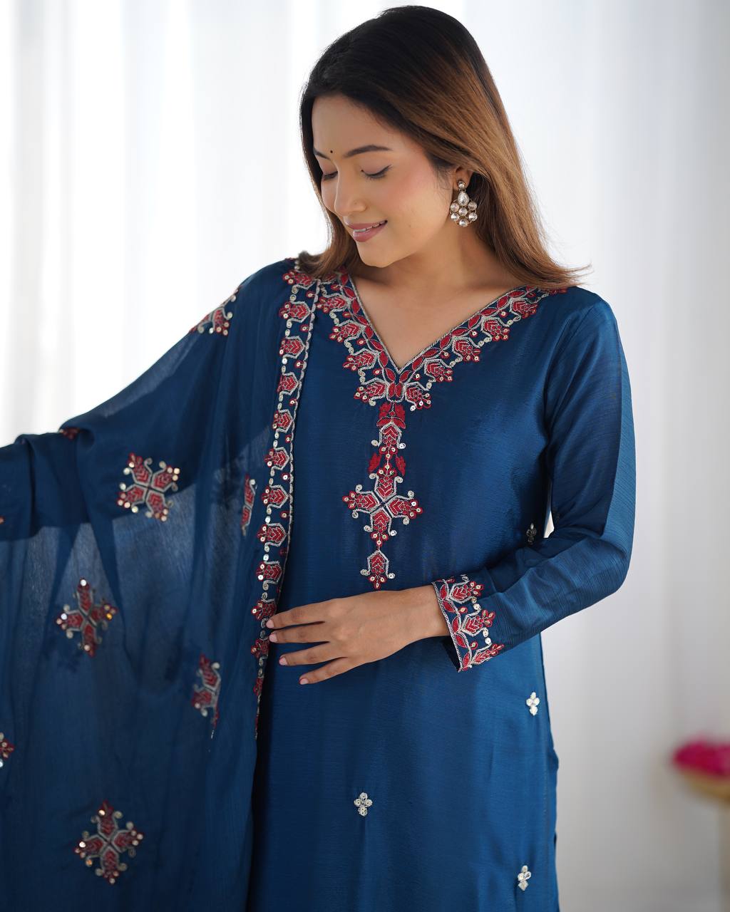 Party Wear Teal Blue Color Embroidery Work Salwar Suit
