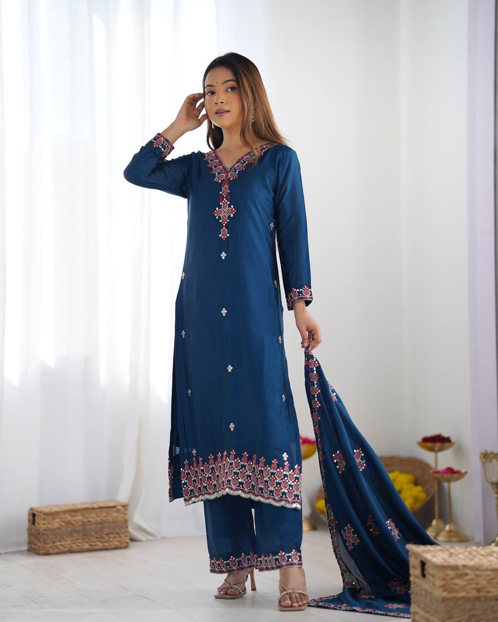 Party Wear Teal Blue Color Embroidery Work Salwar Suit