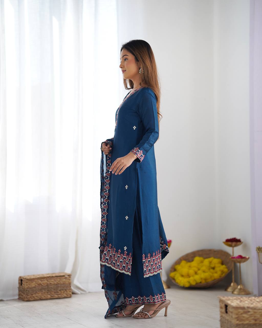 Party Wear Teal Blue Color Embroidery Work Salwar Suit