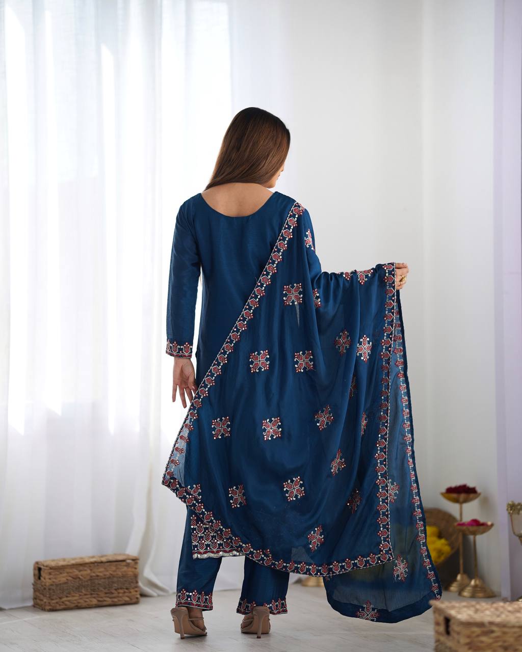 Party Wear Teal Blue Color Embroidery Work Salwar Suit