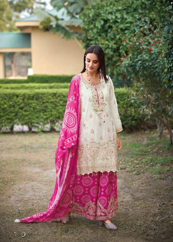 Ravishing Pink Color Heavy Embroidered Sequence Coding Work With Real Mirror Hand Work Sharara Suit
