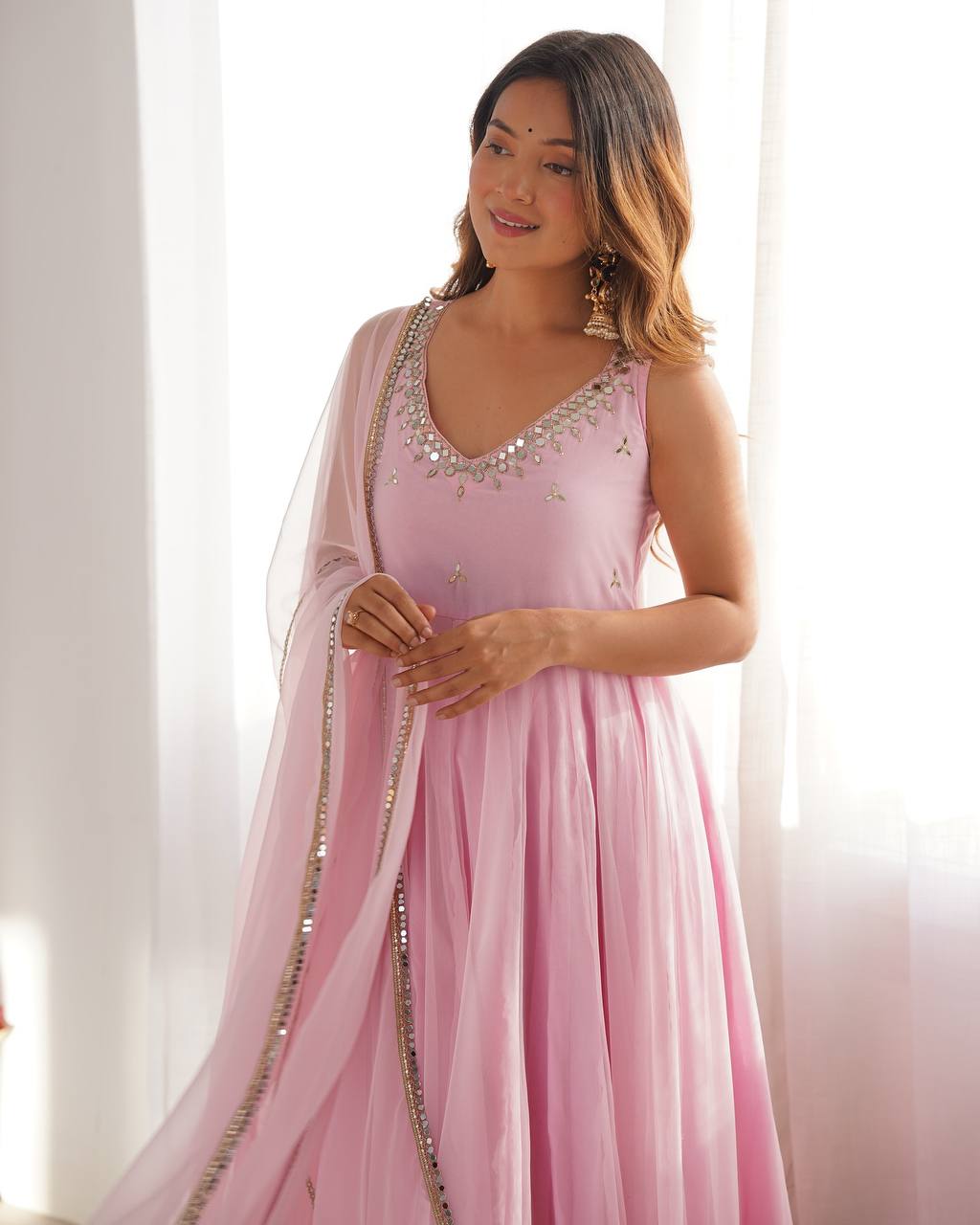 Beautiful Light Pink Color Designer Gown Set