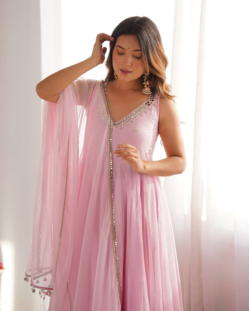 Beautiful Light Pink Color Designer Gown Set