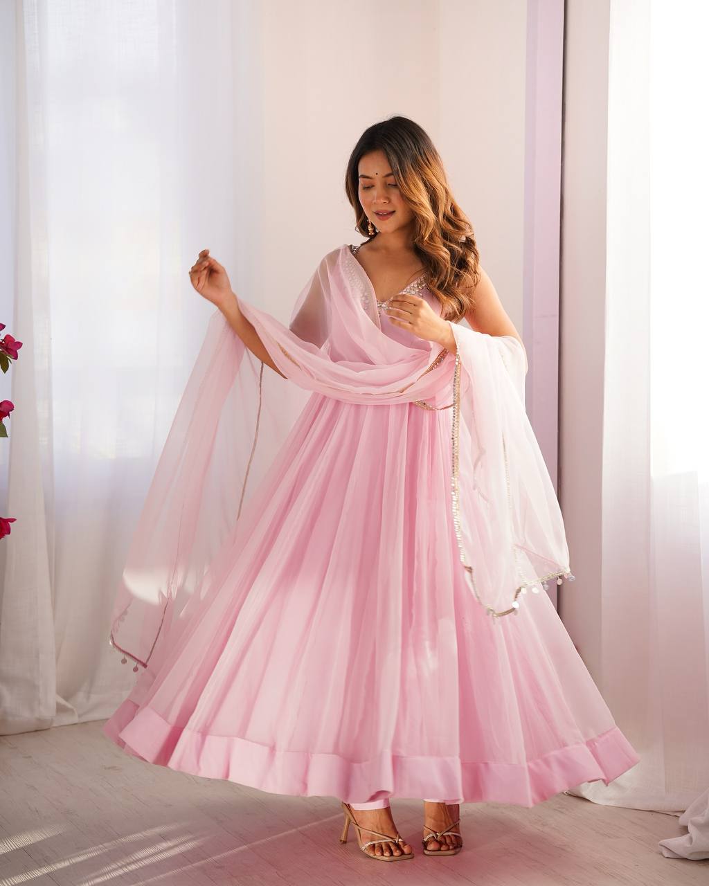 Beautiful Light Pink Color Designer Gown Set
