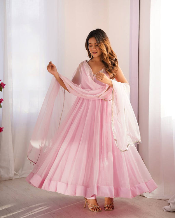 Beautiful Light Pink Color Designer Gown Set