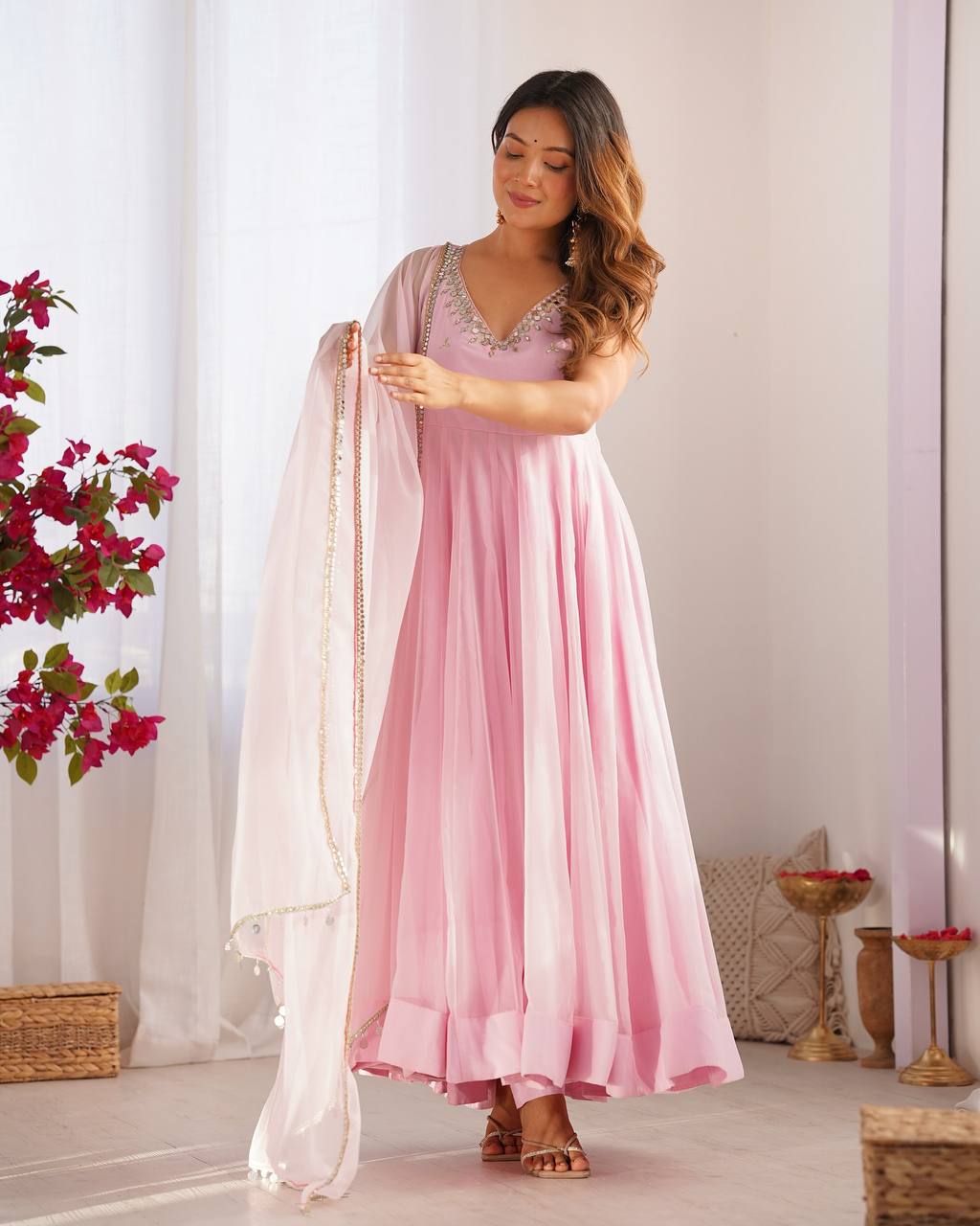 Beautiful Light Pink Color Designer Gown Set