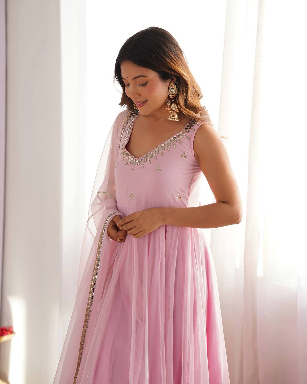 Beautiful Light Pink Color Designer Gown Set