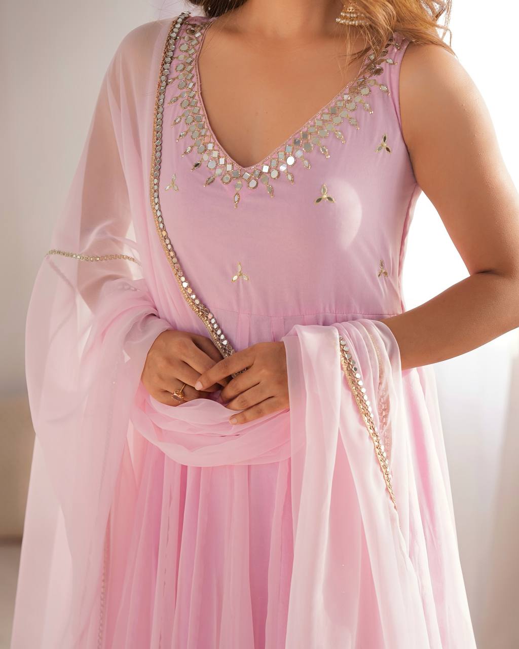 Beautiful Light Pink Color Designer Gown Set