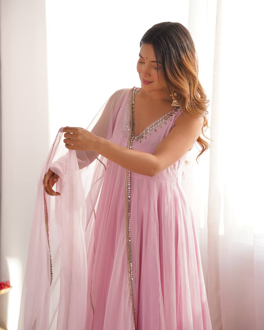 Beautiful Light Pink Color Designer Gown Set