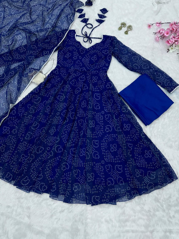 Ceremony Wear Navy Blue Color Pure Georgette Printed Anarkali Gown