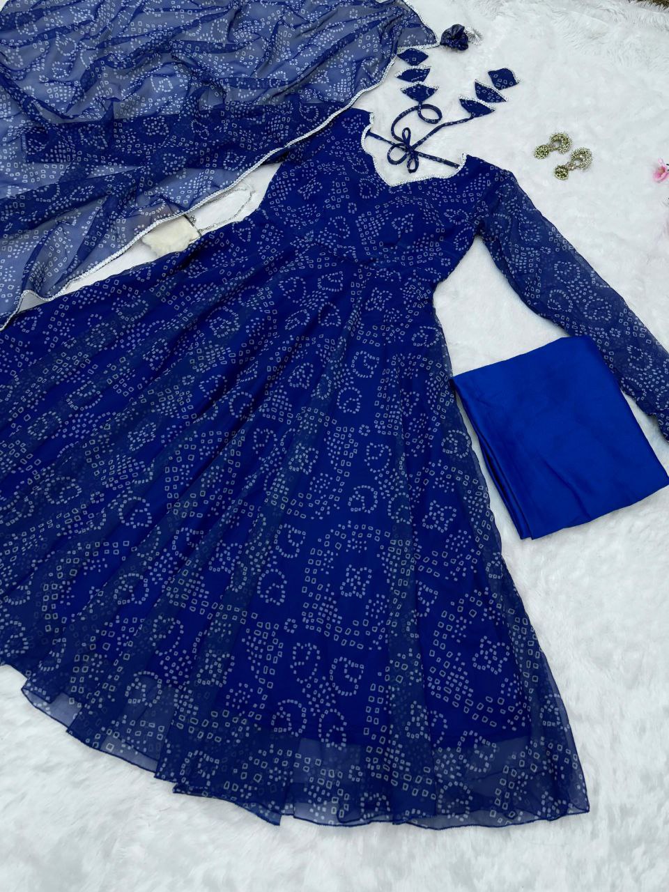 Ceremony Wear Navy Blue Color Pure Georgette Printed Anarkali Gown