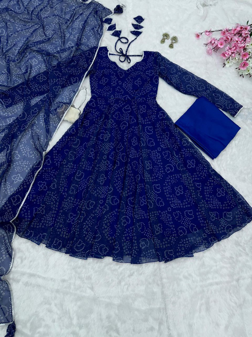 Ceremony Wear Navy Blue Color Pure Georgette Printed Anarkali Gown