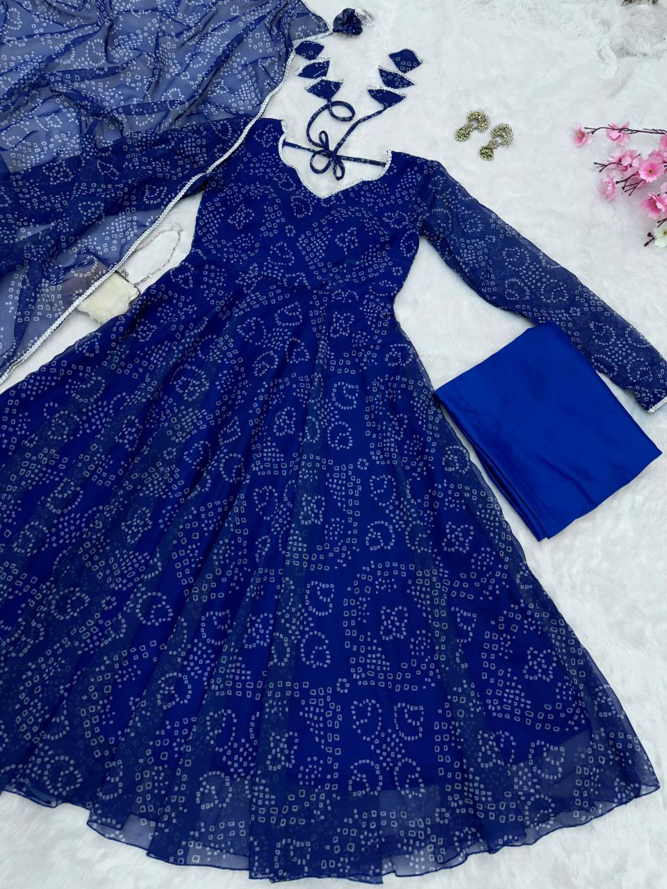 Ceremony Wear Navy Blue Color Pure Georgette Printed Anarkali Gown
