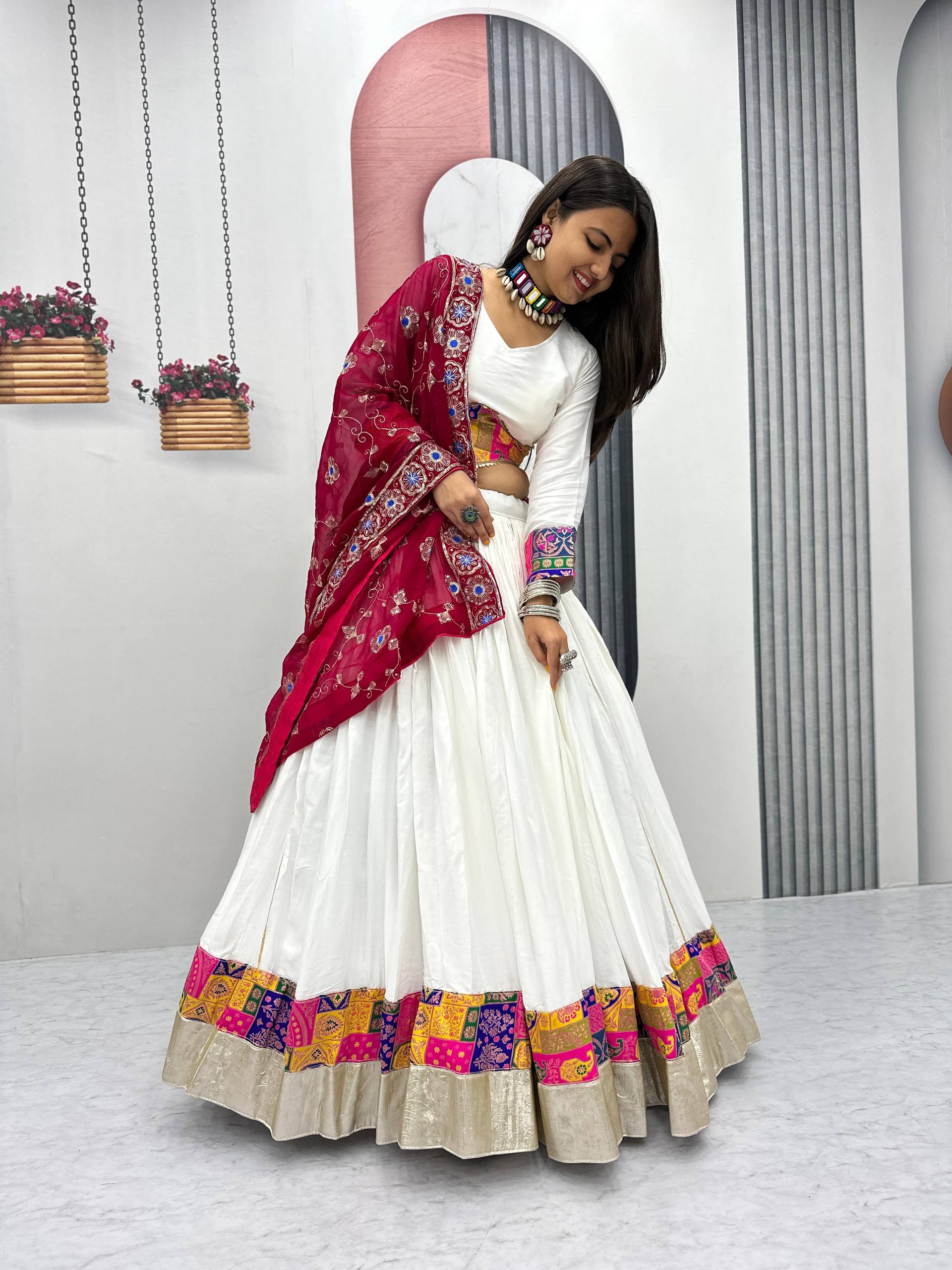 Traditional Celebrations Wear White Color Pure Cotton Lehenga Choli