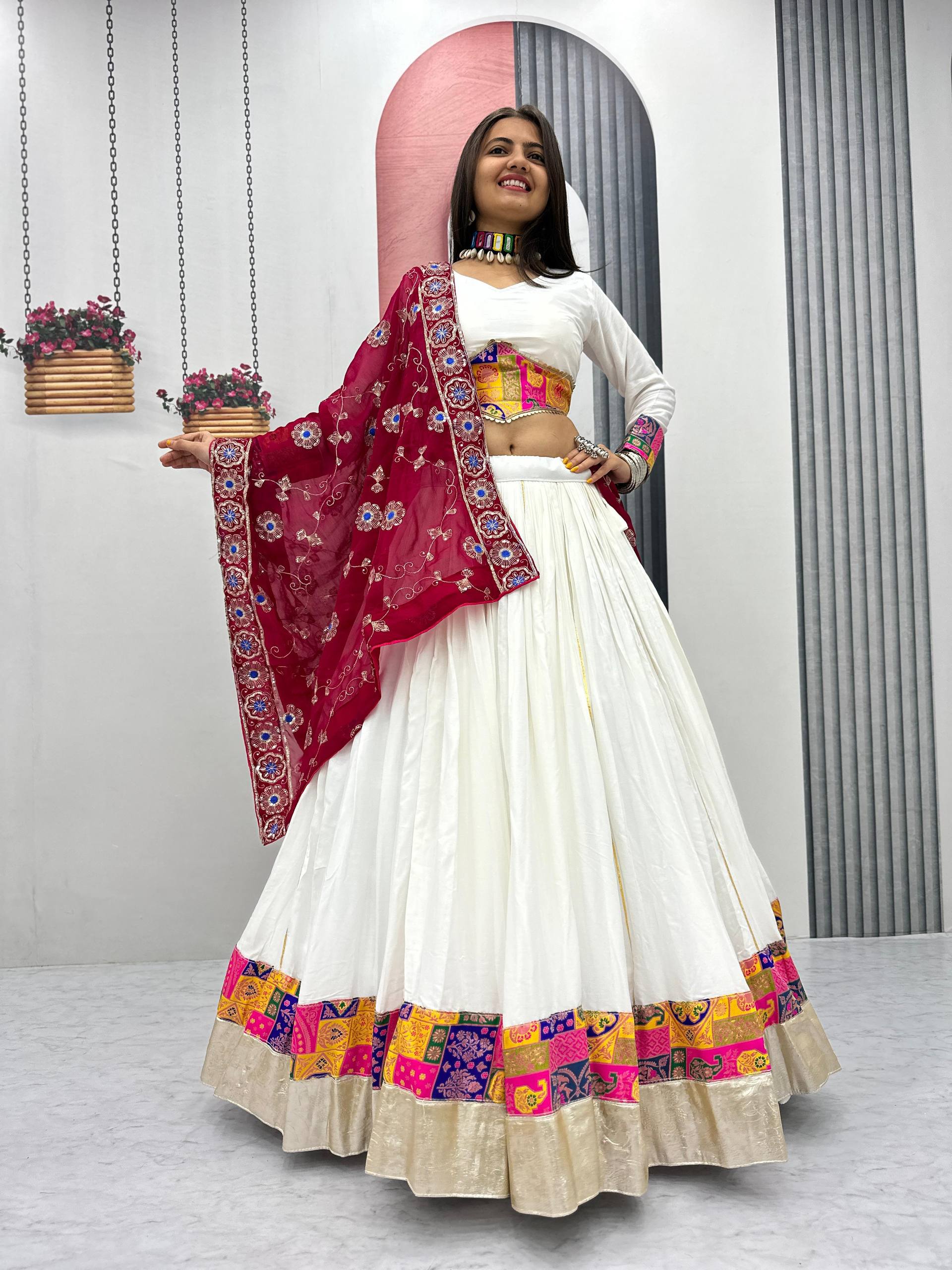 Traditional Celebrations Wear White Color Pure Cotton Lehenga Choli