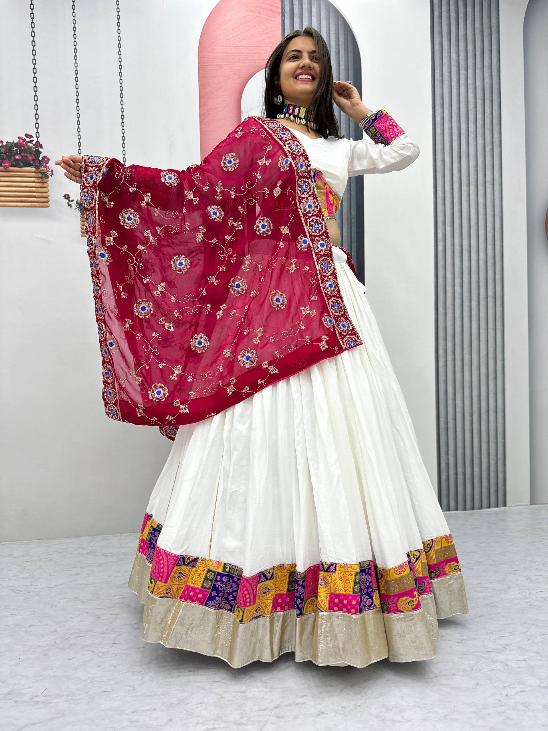 Traditional Celebrations Wear White Color Pure Cotton Lehenga Choli